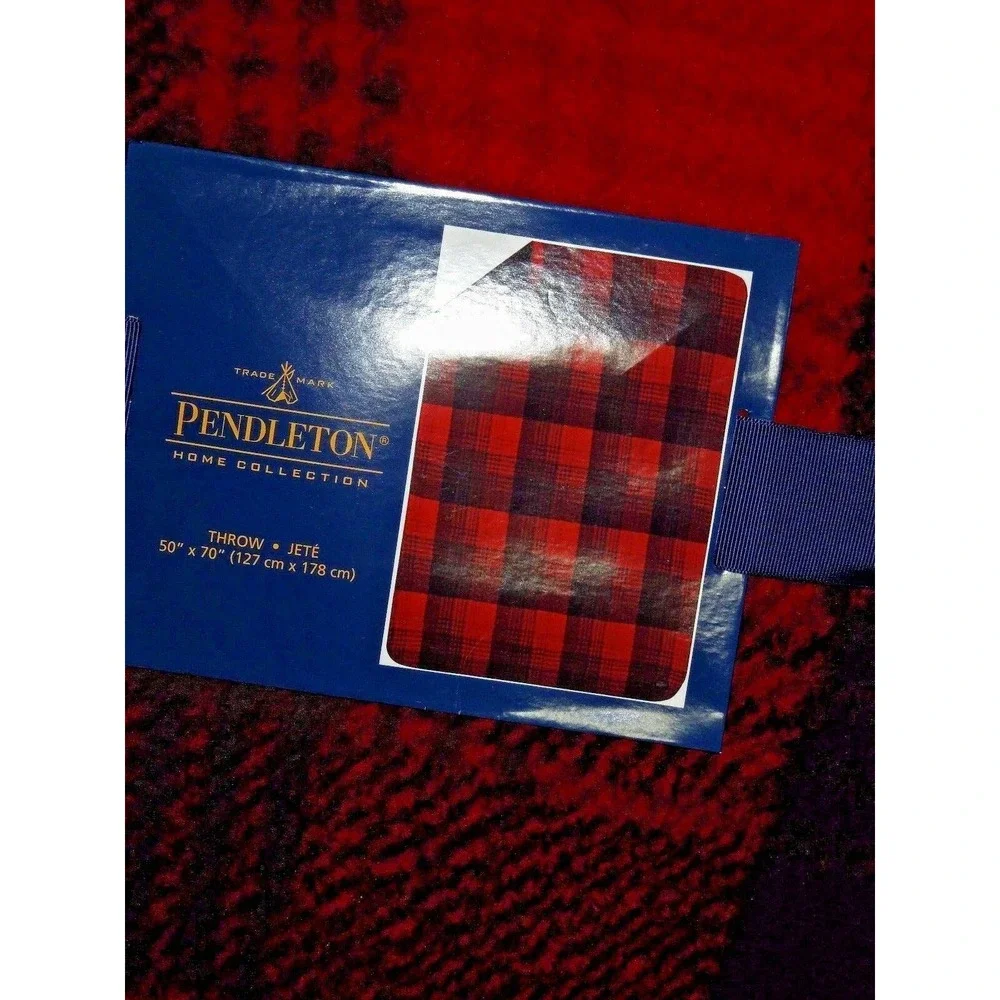 Pendleton Red Buffalo‎ Plaid Sherpa to Fleece reversible Blanket throw 50 x 70